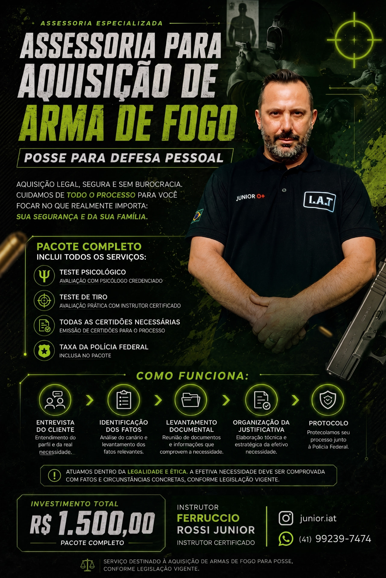 Ferruccio Rossi Junior, instrutor de armamento e tiro